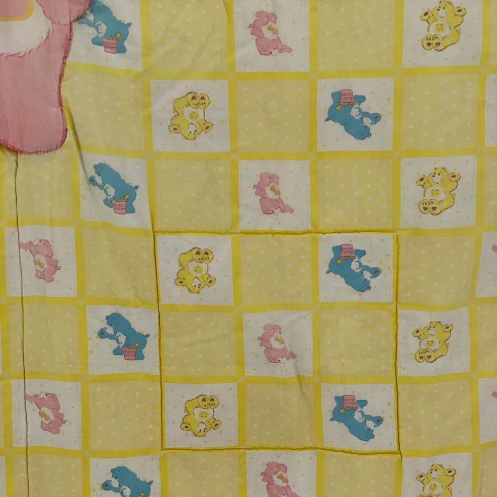 Vintage 1980s Care Bears Handmade Baby Quilt Blanket Love a Lot 50x39